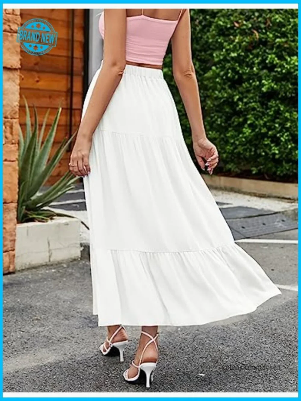 Flowy Boho Maxi Skirt High Waist Slit Elastic A Line Beach Long Skirts Pockets